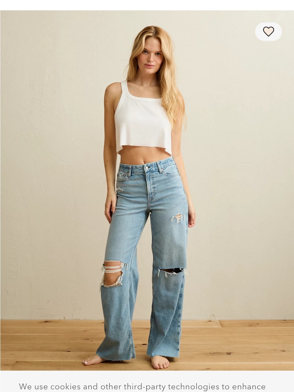 American Eagle Outfitters Light Blue Distressed Wide-Leg Jeans